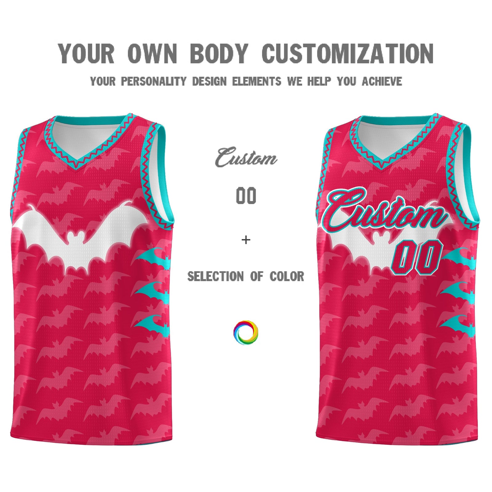 Custom Red White Aqua Bat Pattern Halloween Basketball Jersey | For Men,For Kid,For Youth,Sublimation Printed,Perfect for Training,Perfect for Parties,Add Name and Numbern | KXKSHOP