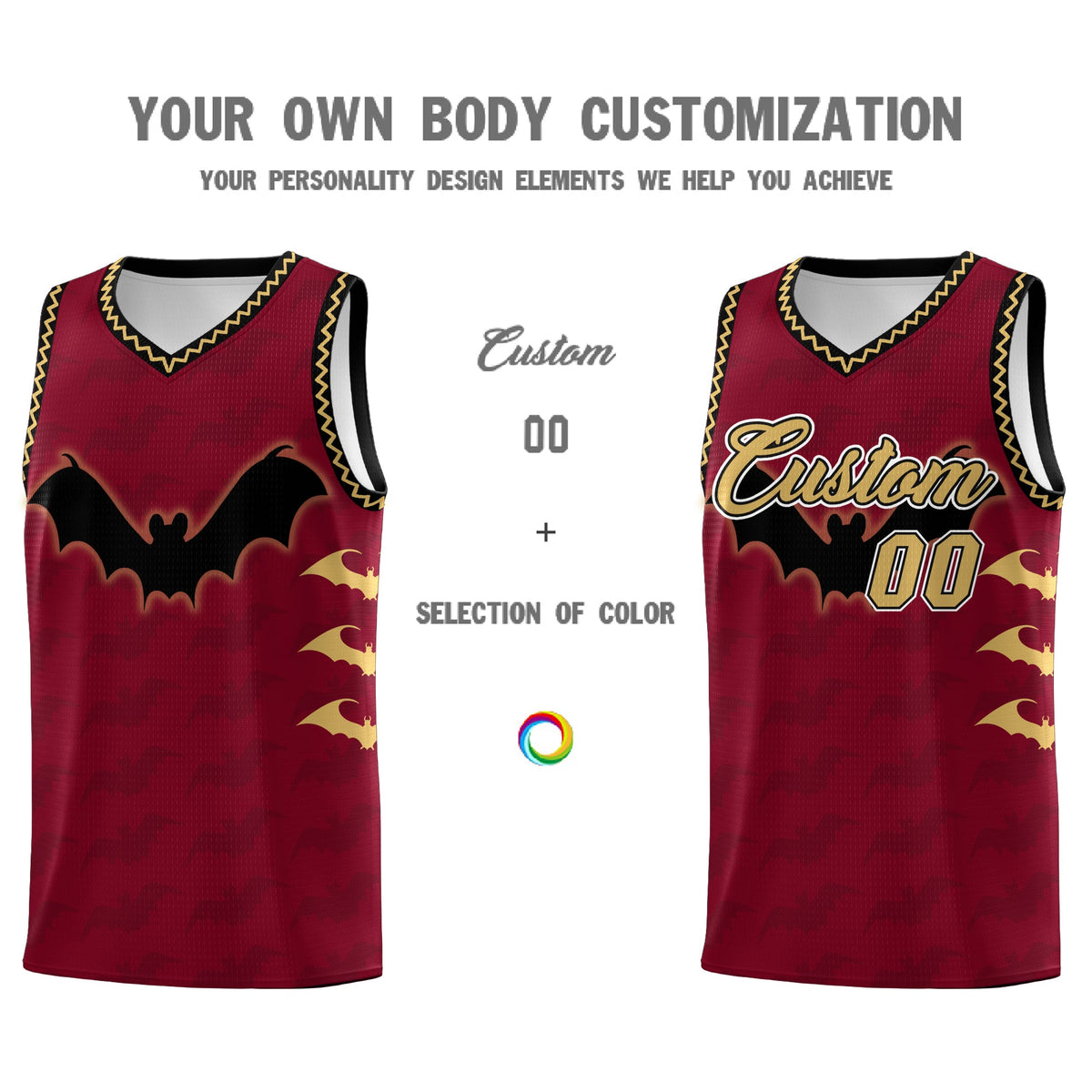 Custom Crimson Old Gold Bat Pattern Halloween Basketball Jersey | For Men,For Kid,For Youth,Sublimation Printed,Perfect for Training,Perfect for Parties,Add Name and Numbern | KXKSHOP