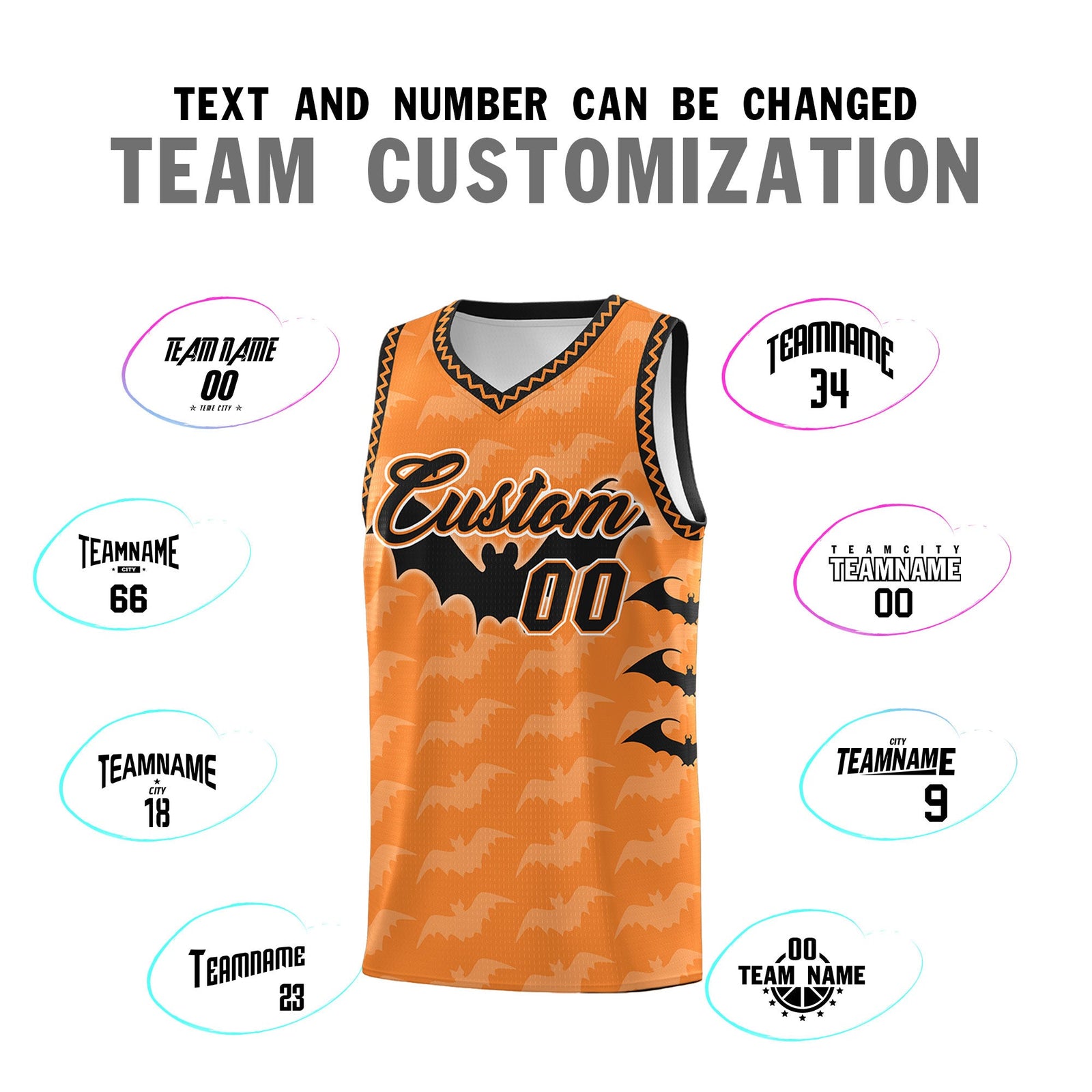 Custom Gold Orange Bat Pattern Halloween Basketball Jersey | For Men,For Kid,For Youth,Sublimation Printed,Perfect for Training,Perfect for Parties,Add Name and Numbern | KXKSHOP