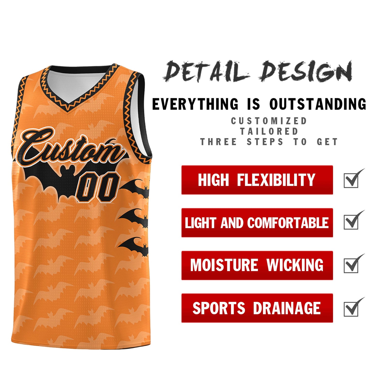 Custom Gold Orange Bat Pattern Halloween Basketball Jersey | For Men,For Kid,For Youth,Sublimation Printed,Perfect for Training,Perfect for Parties,Add Name and Numbern | KXKSHOP