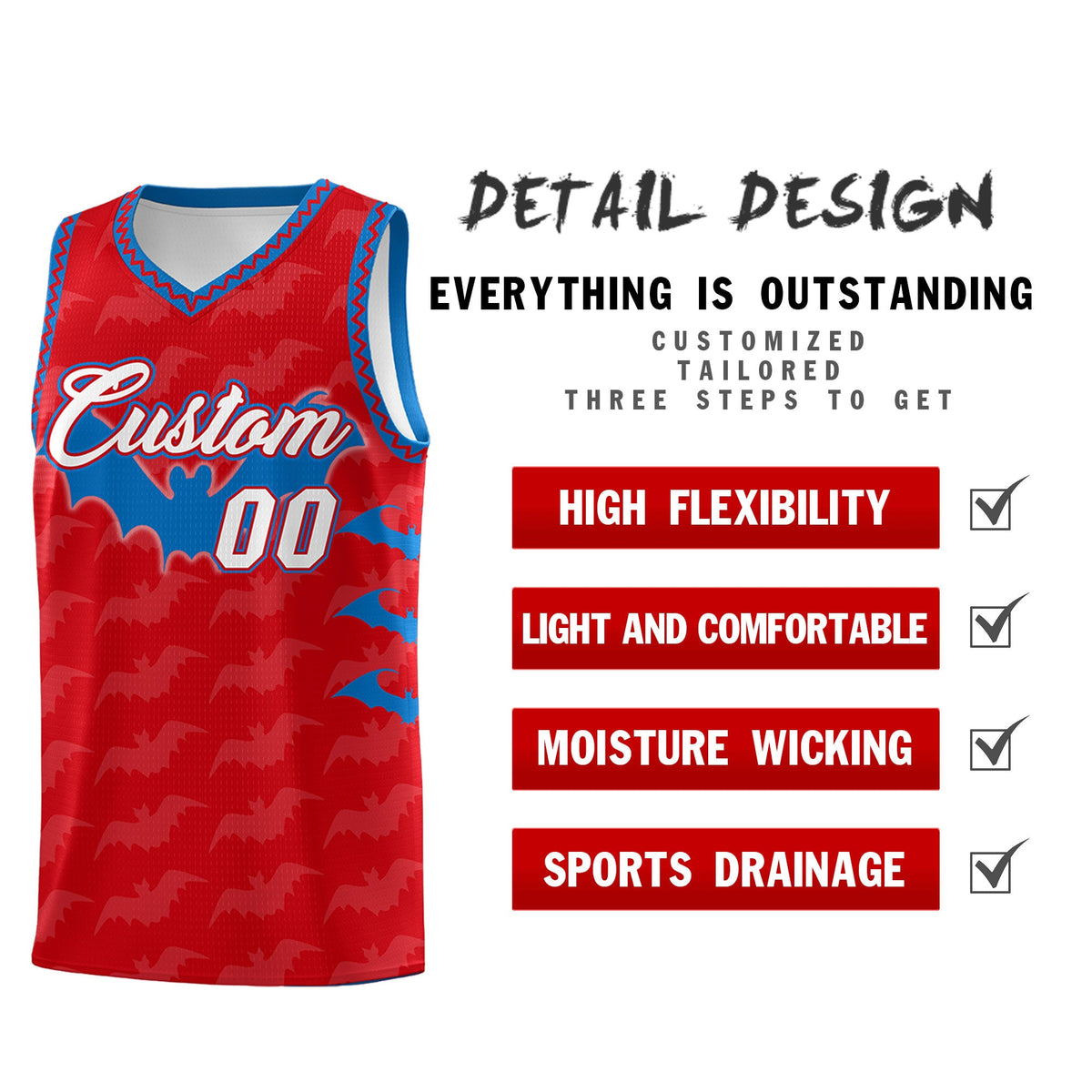 Custom Red Royal White Bat Pattern Halloween Basketball Jersey | For Men,For Kid,For Youth,Sublimation Printed,Perfect for Training,Perfect for Parties,Add Name and Numbern | KXKSHOP