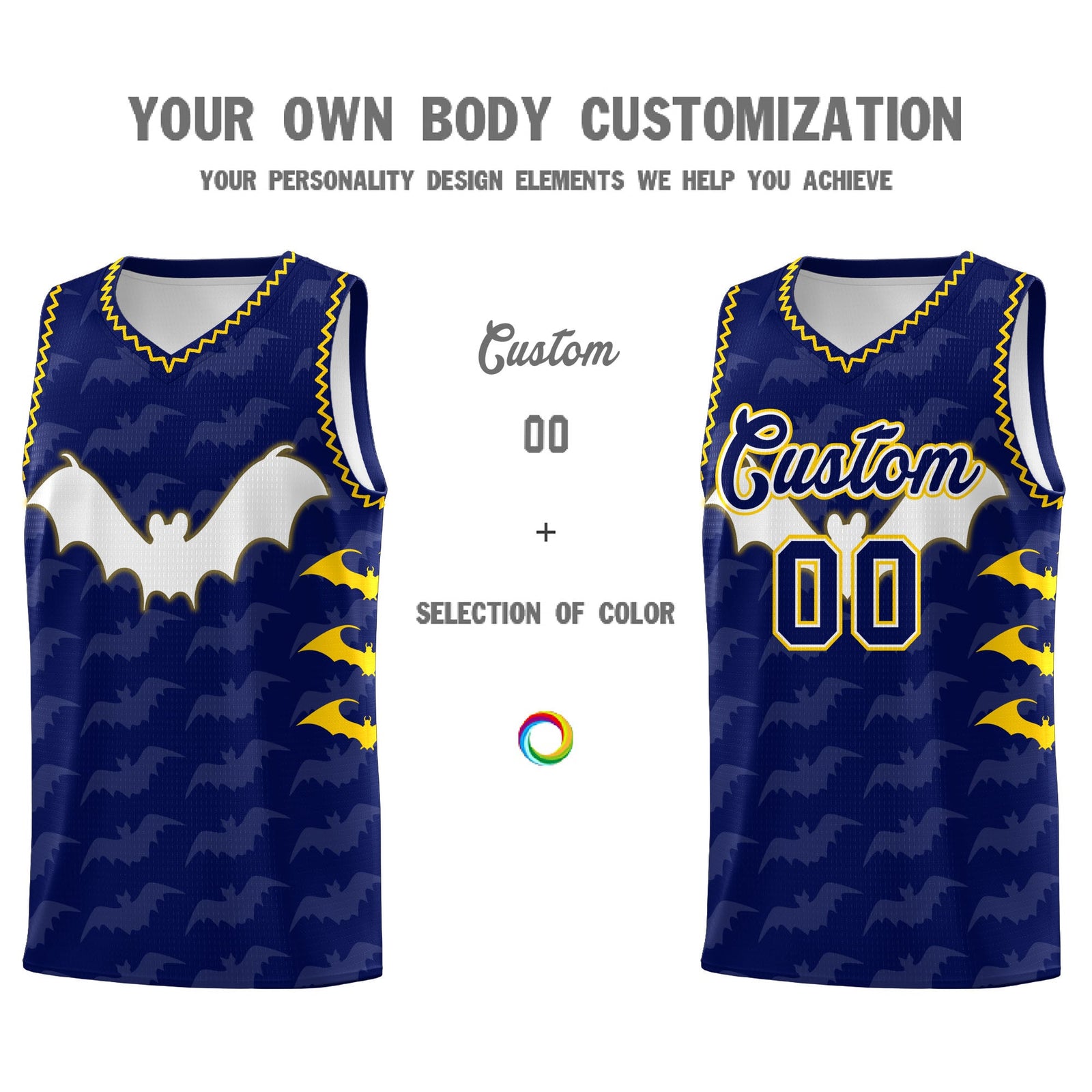 Custom Navy Gold Bat Pattern Halloween Basketball Jersey | For Men,For Kid,For Youth,Sublimation Printed,Perfect for Training,Perfect for Parties,Add Name and Numbern | KXKSHOP