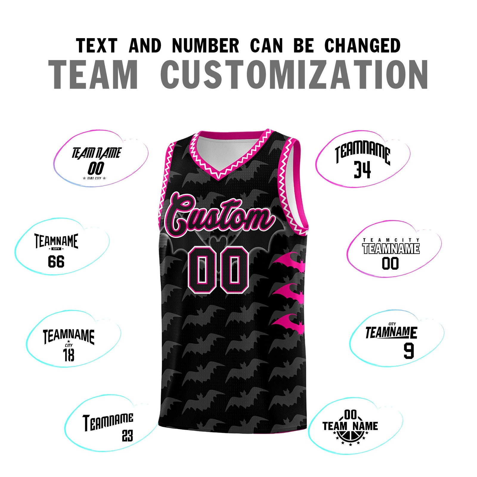 Custom Black White Bat Pattern Halloween Basketball Jersey | For Men,For Kid,For Youth,Sublimation Printed,Perfect for Training,Perfect for Parties,Add Name and Numbern | KXKSHOP