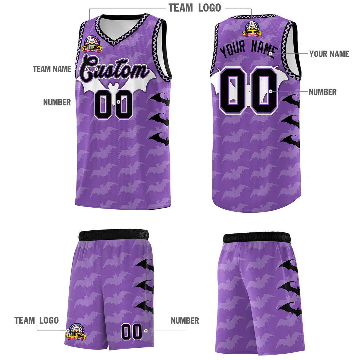 Custom Light Purple Bat Pattern Halloween Basketball Jersey | For Men,For Kid,For Youth,Sublimation Printed,Perfect for Training,Perfect for Parties,Add Name and Numbern | KXKSHOP