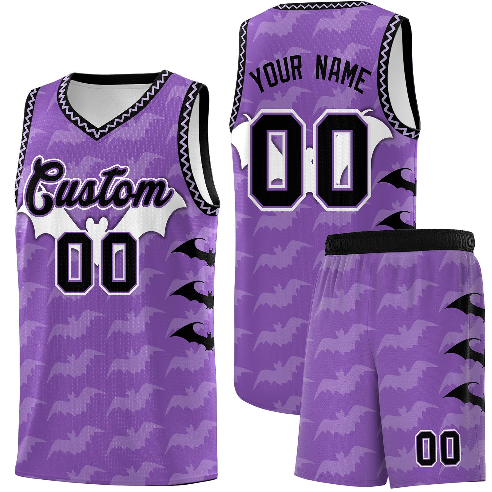 Custom Light Purple Bat Pattern Halloween Basketball Jersey | For Men,For Kid,For Youth,Sublimation Printed,Perfect for Training,Perfect for Parties,Add Name and Numbern | KXKSHOP