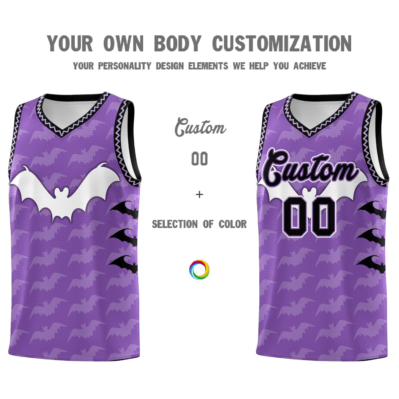 Custom Light Purple Bat Pattern Halloween Basketball Jersey | For Men,For Kid,For Youth,Sublimation Printed,Perfect for Training,Perfect for Parties,Add Name and Numbern | KXKSHOP