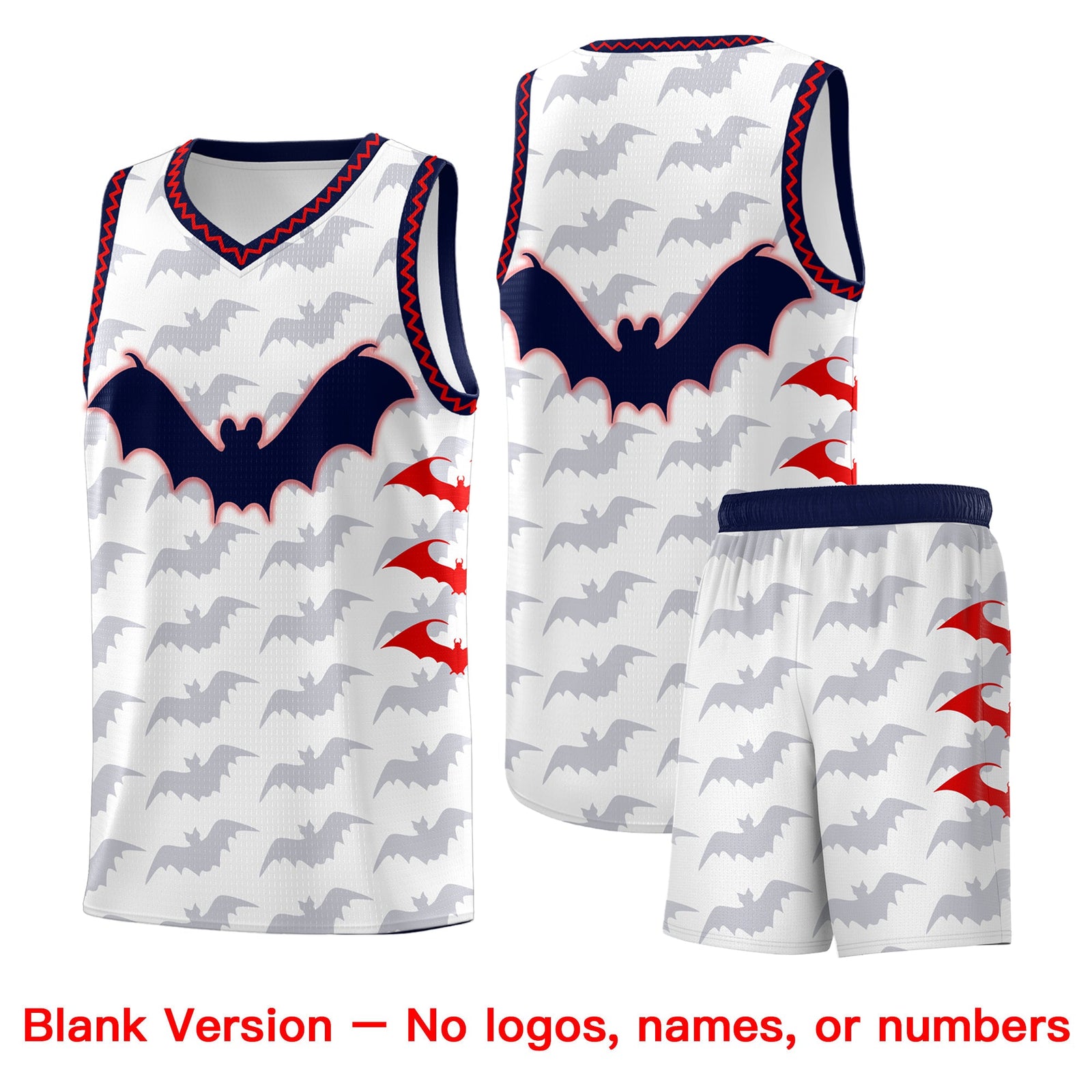 Custom White Red Navy Bat Pattern Halloween Basketball Jersey | For Men,For Kid,For Youth,Sublimation Printed,Perfect for Training,Perfect for Parties,Add Name and Numbern | KXKSHOP