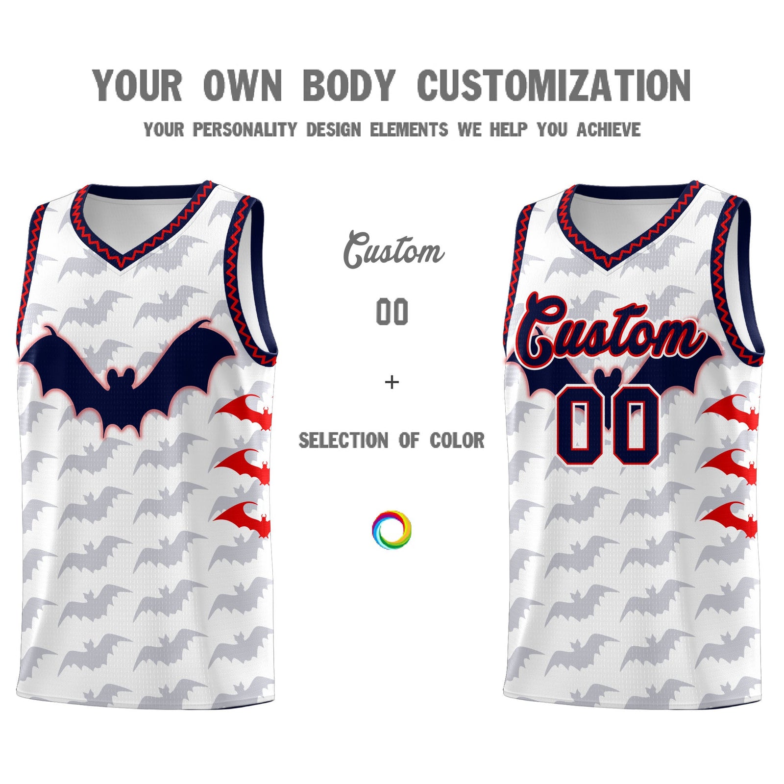 Custom White Red Navy Bat Pattern Halloween Basketball Jersey | For Men,For Kid,For Youth,Sublimation Printed,Perfect for Training,Perfect for Parties,Add Name and Numbern | KXKSHOP