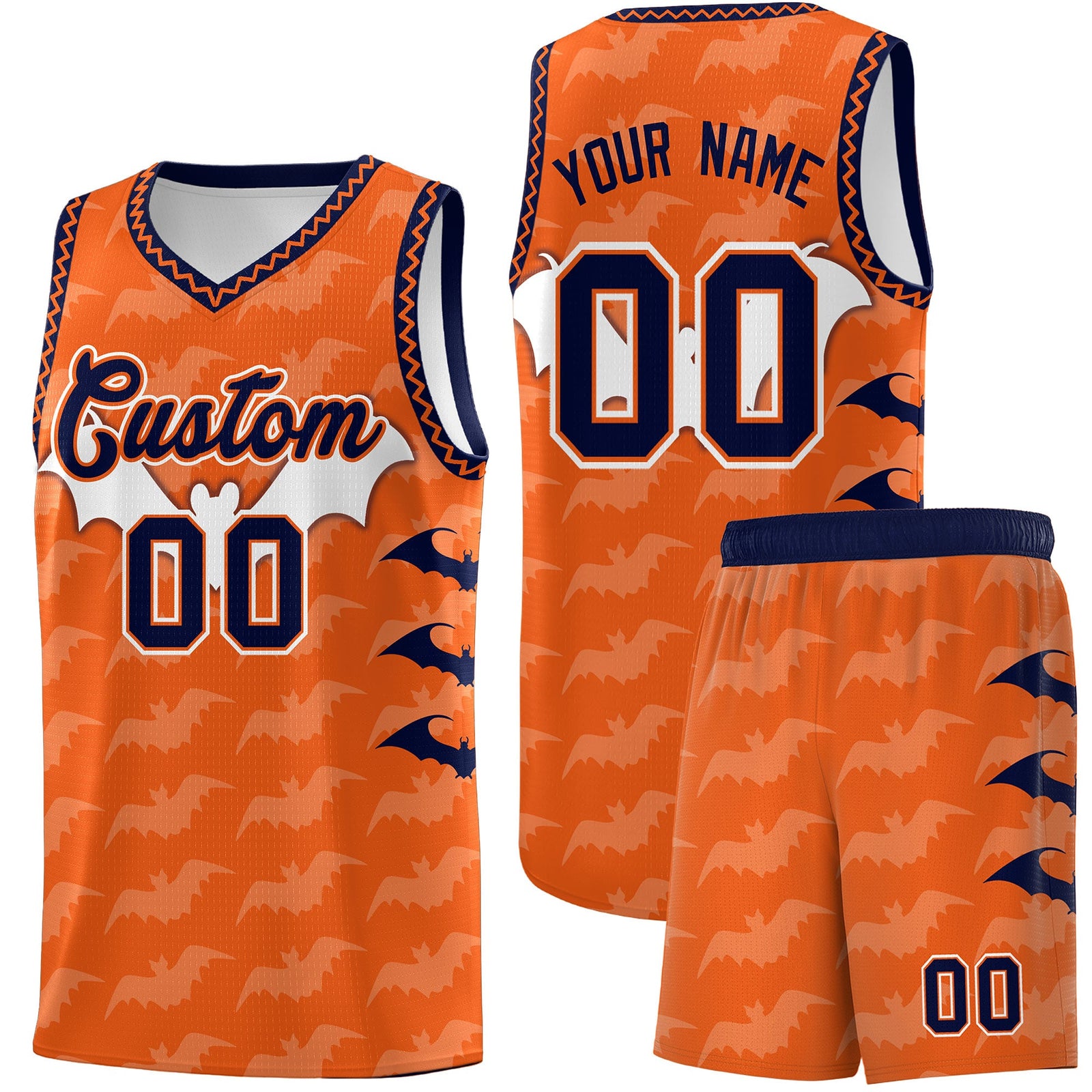 Custom Orange Navy Bat Pattern Halloween Basketball Jersey | For Men,For Kid,For Youth,Sublimation Printed,Perfect for Training,Perfect for Parties,Add Name and Numbern | KXKSHOP