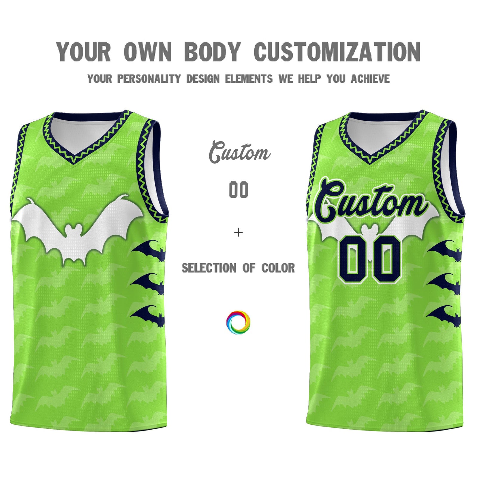 Custom Fluorescent Green Bat Pattern Halloween Basketball Jersey | For Men,For Kid,For Youth,Sublimation Printed,Perfect for Training,Perfect for Parties,Add Name and Numbern | KXKSHOP