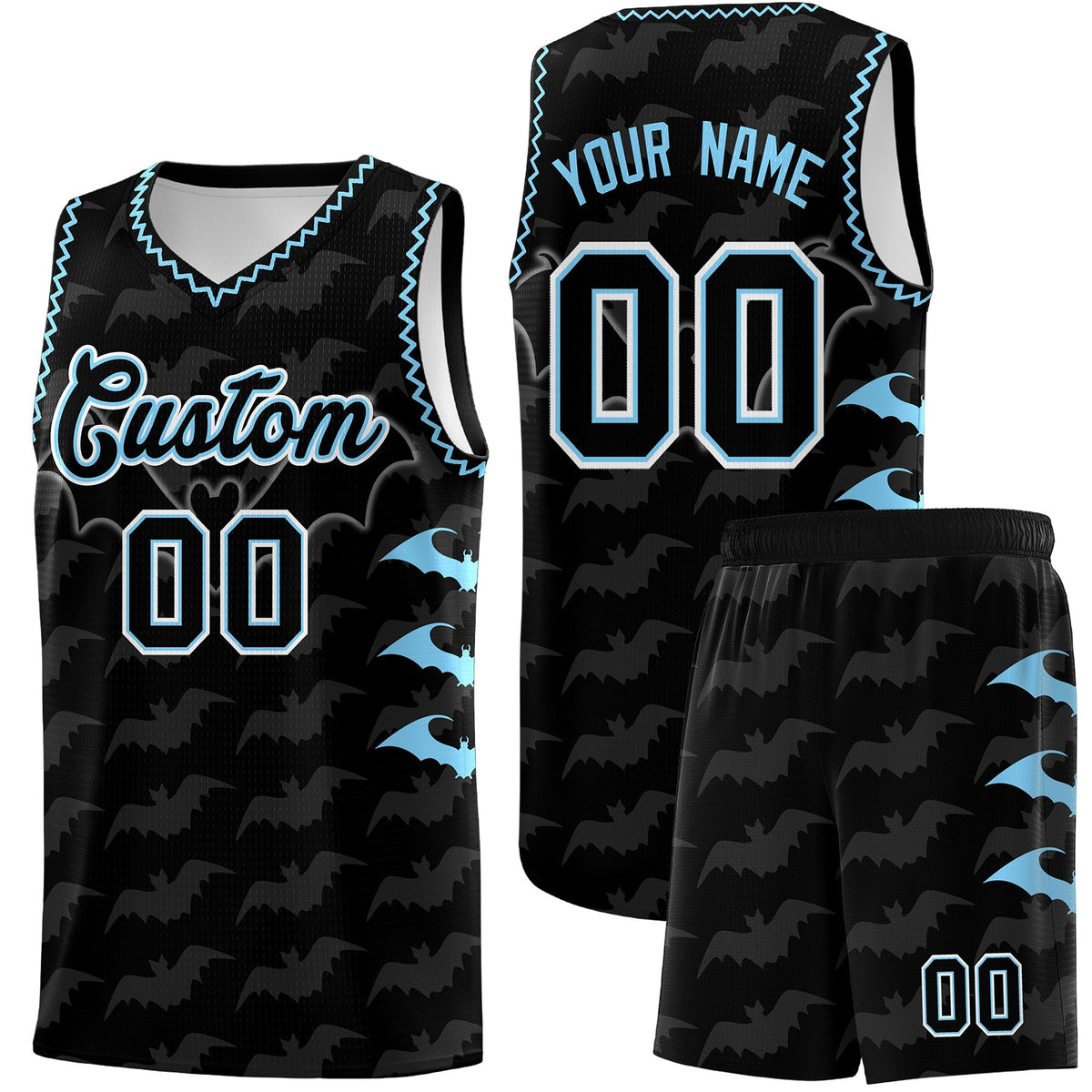 Custom Black Light Blue Bat Pattern Halloween Basketball Jersey | For Men,For Kid,For Youth,Sublimation Printed,Perfect for Training,Perfect for Parties,Add Name and Numbern | KXKSHOP