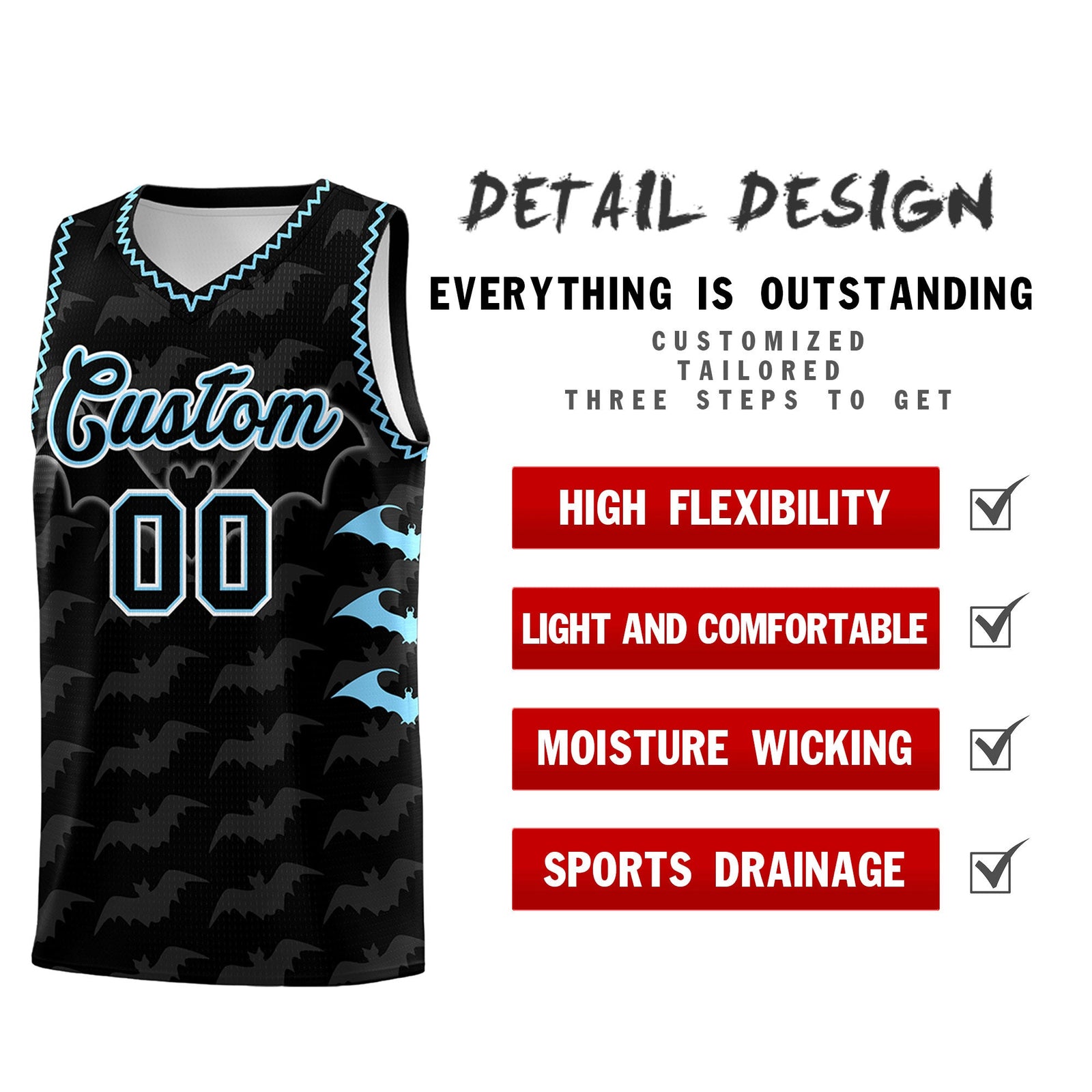 Custom Black Light Blue Bat Pattern Halloween Basketball Jersey | For Men,For Kid,For Youth,Sublimation Printed,Perfect for Training,Perfect for Parties,Add Name and Numbern | KXKSHOP