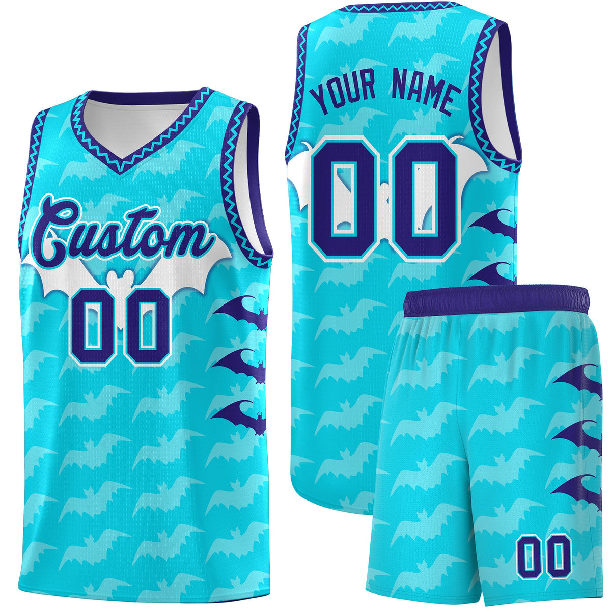 Custom Sky Blue Bat Pattern Halloween Basketball Jersey | For Men,For Kid,For Youth,Sublimation Printed,Perfect for Training,Perfect for Parties,Add Name and Numbern | KXKSHOP