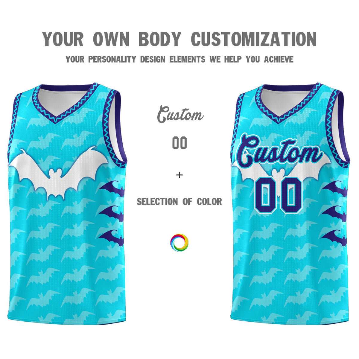 Custom Sky Blue Bat Pattern Halloween Basketball Jersey | For Men,For Kid,For Youth,Sublimation Printed,Perfect for Training,Perfect for Parties,Add Name and Numbern | KXKSHOP