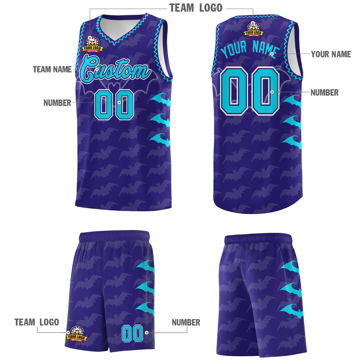 Custom Royal Sky Blue Bat Pattern Halloween Basketball Jersey | For Men,For Kid,For Youth,Sublimation Printed,Perfect for Training,Perfect for Parties,Add Name and Numbern | KXKSHOP