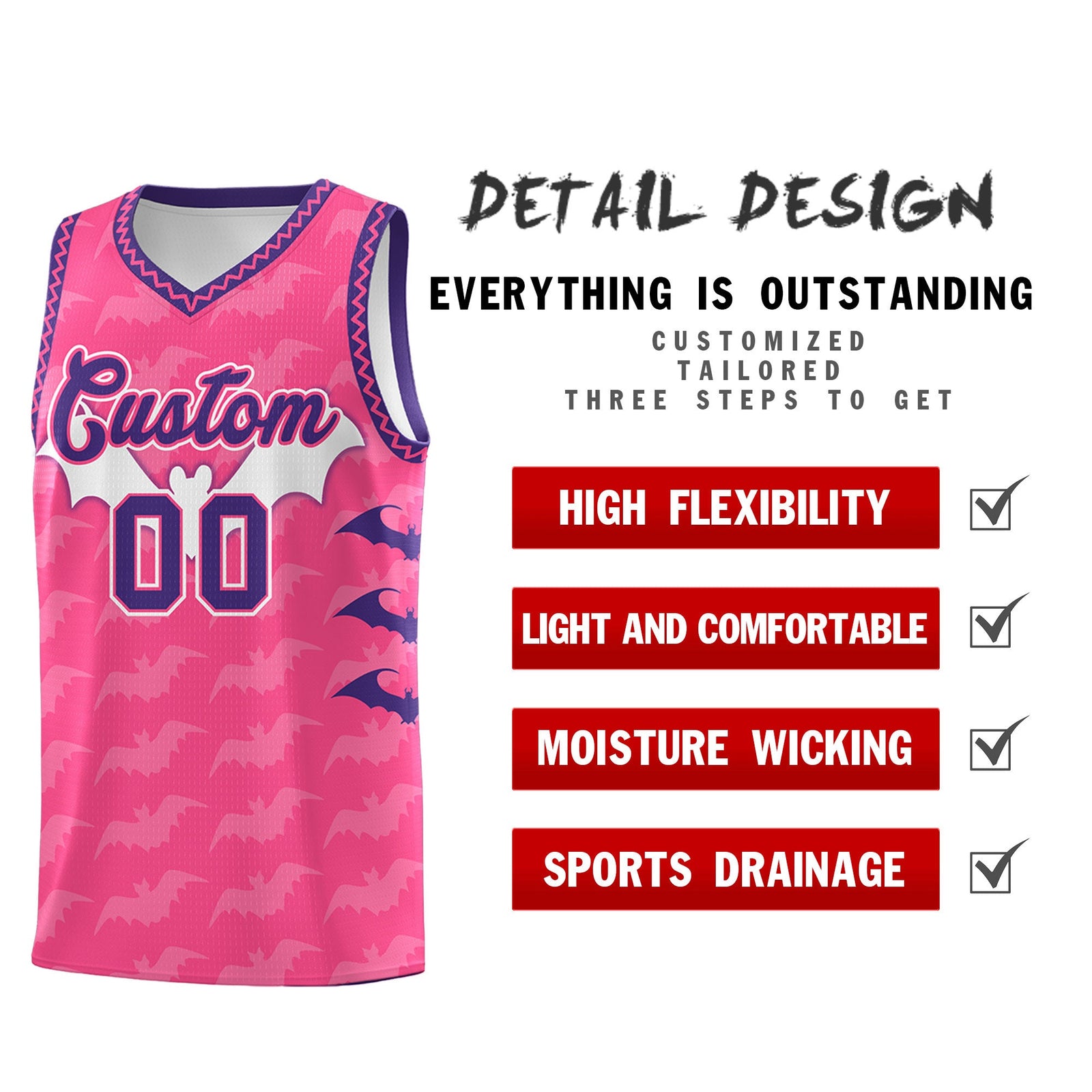 Custom Pink Purple Bat Pattern Halloween Basketball Jersey | For Men,For Kid,For Youth,Sublimation Printed,Perfect for Training,Perfect for Parties,Add Name and Numbern | KXKSHOP