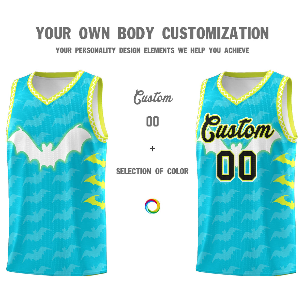 Custom Sky Blue White Bat Pattern Halloween Basketball Jersey | For Men,For Kid,For Youth,Sublimation Printed,Perfect for Training,Perfect for Parties,Add Name and Numbern | KXKSHOP