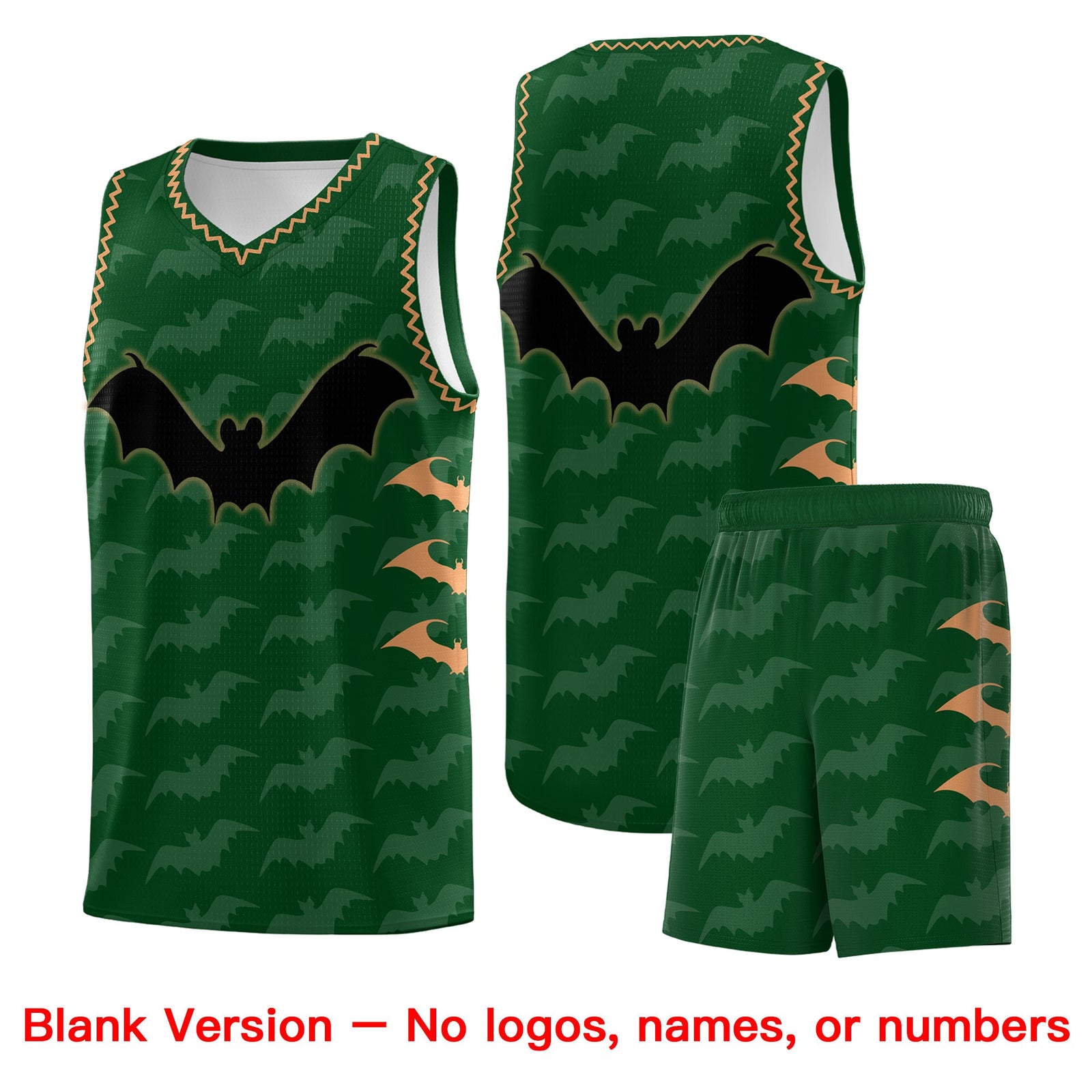 Custom Green Buckskin Brown Bat Pattern Halloween Basketball Jersey | For Men,For Kid,For Youth,Sublimation Printed,Perfect for Training,Perfect for Parties,Add Name and Numbern | KXKSHOP