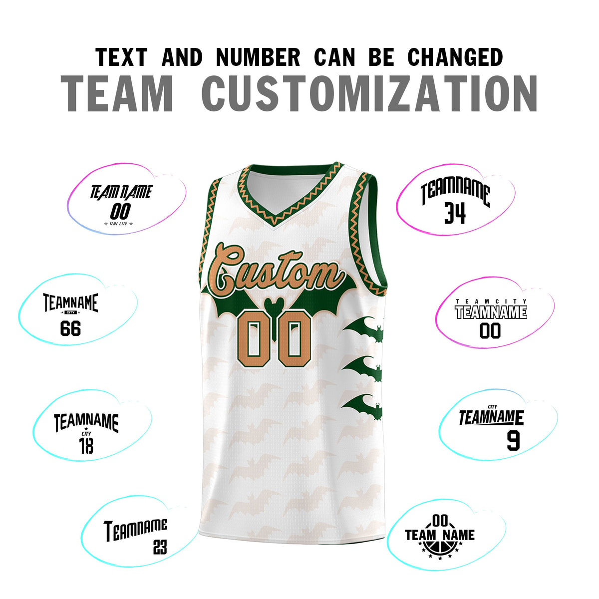 Custom White Buckskin Brown Bat Pattern Halloween Basketball Jersey | For Men,For Kid,For Youth,Sublimation Printed,Perfect for Training,Perfect for Parties,Add Name and Numbern | KXKSHOP