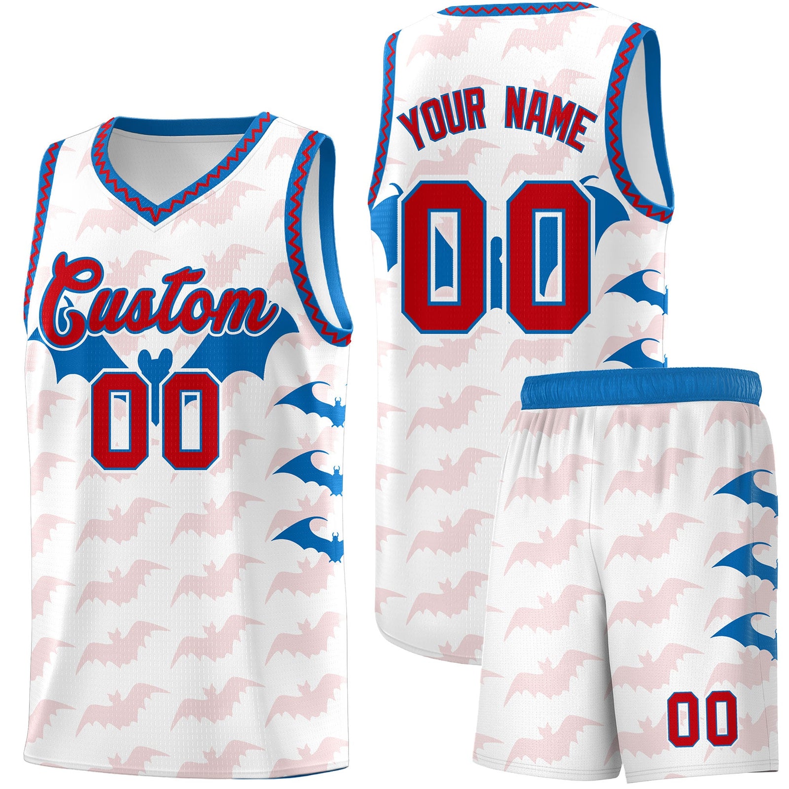 Custom White Red Royal Bat Pattern Halloween Basketball Jersey | For Men,For Kid,For Youth,Sublimation Printed,Perfect for Training,Perfect for Parties,Add Name and Numbern | KXKSHOP