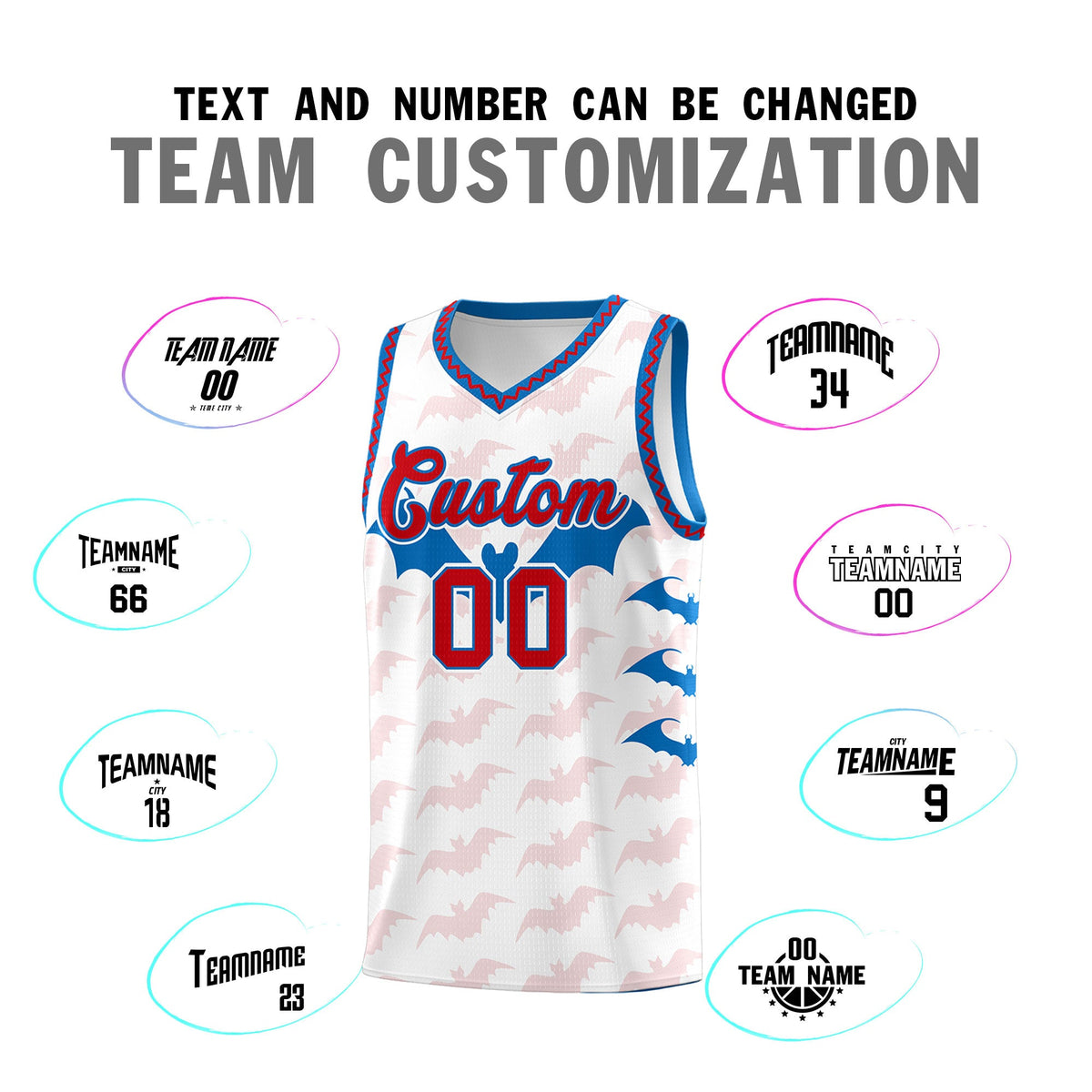 Custom White Red Royal Bat Pattern Halloween Basketball Jersey | For Men,For Kid,For Youth,Sublimation Printed,Perfect for Training,Perfect for Parties,Add Name and Numbern | KXKSHOP