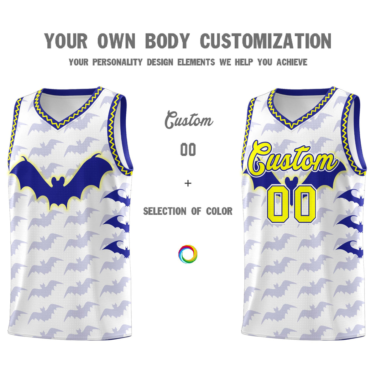 Custom White Fluorescent Yellow Bat Pattern Halloween Basketball Jersey | For Men,For Kid,For Youth,Sublimation Printed,Perfect for Training,Perfect for Parties,Add Name and Numbern | KXKSHOP