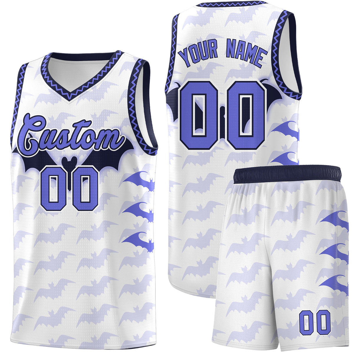 Custom White Purple Navy Bat Pattern Halloween Basketball Jersey | For Men,For Kid,For Youth,Sublimation Printed,Perfect for Training,Perfect for Parties,Add Name and Numbern | KXKSHOP