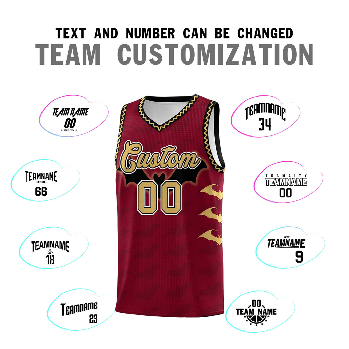 Custom Crimson Old Gold Bat Pattern Halloween Basketball Jersey | For Men,For Kid,For Youth,Sublimation Printed,Perfect for Training,Perfect for Parties,Add Name and Numbern | KXKSHOP