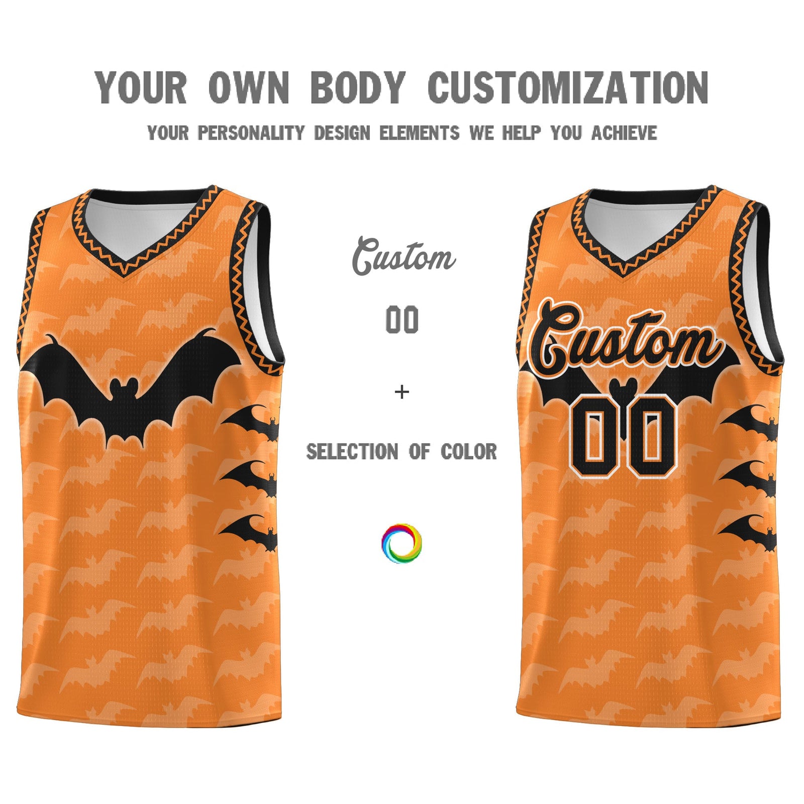 Custom Gold Orange Bat Pattern Halloween Basketball Jersey | For Men,For Kid,For Youth,Sublimation Printed,Perfect for Training,Perfect for Parties,Add Name and Numbern | KXKSHOP