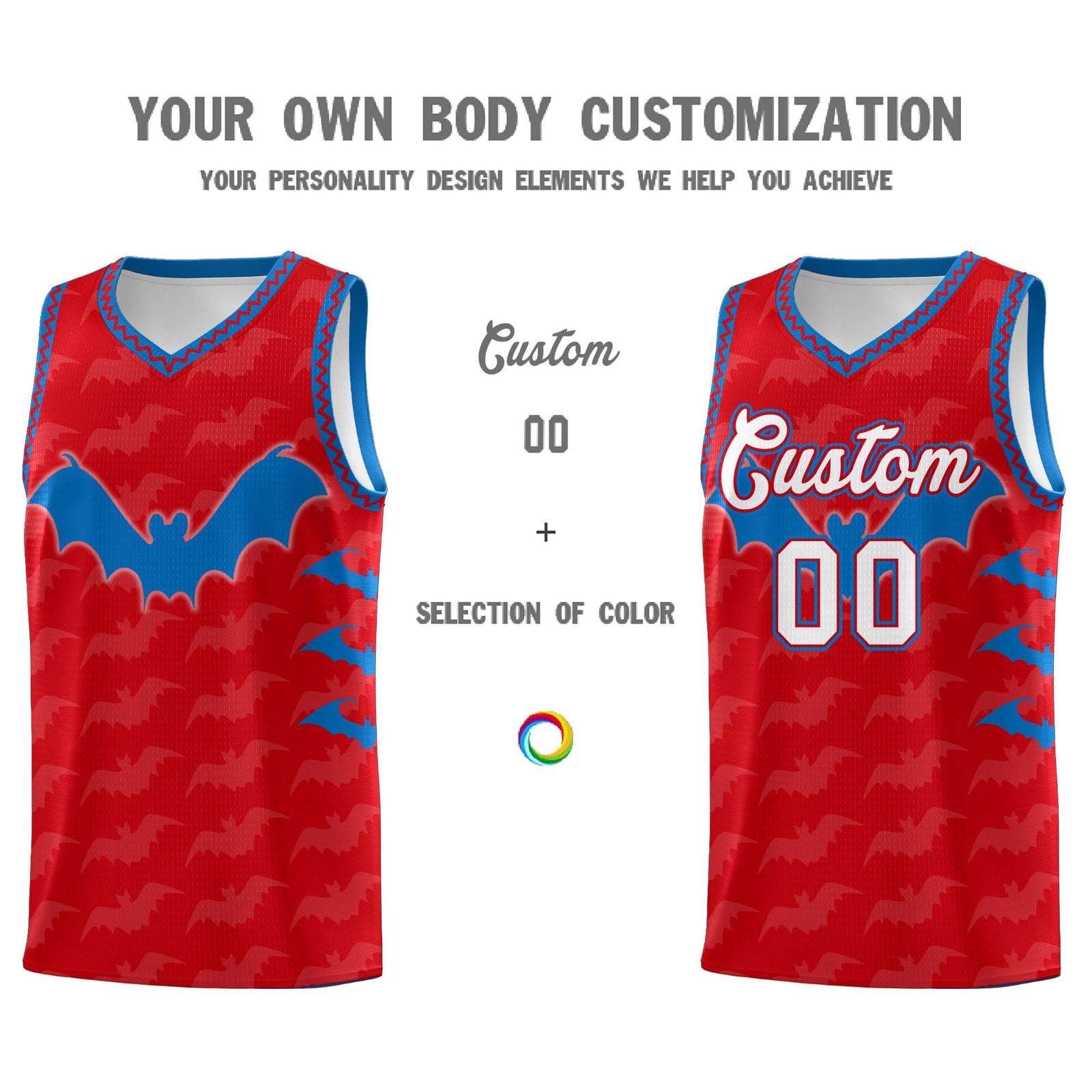 Custom Red Royal White Bat Pattern Halloween Basketball Jersey | For Men,For Kid,For Youth,Sublimation Printed,Perfect for Training,Perfect for Parties,Add Name and Numbern | KXKSHOP