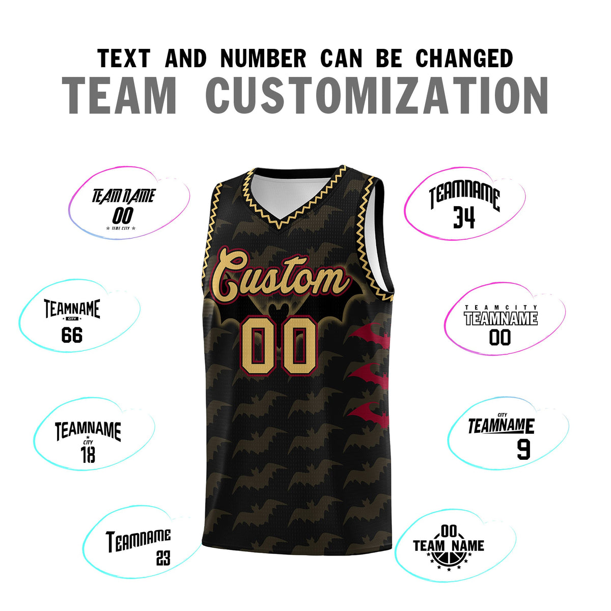 Custom Black Old Gold Crimson Bat Pattern Halloween Basketball Jersey | For Men,For Kid,For Youth,Sublimation Printed,Perfect for Training,Perfect for Parties,Add Name and Numbern | KXKSHOP