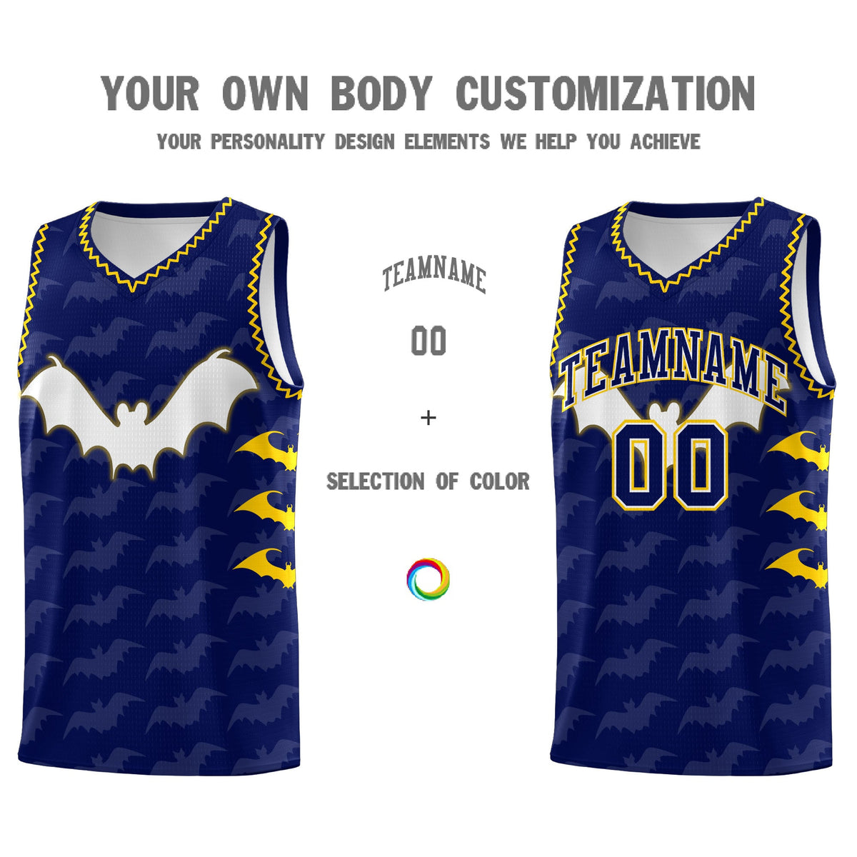 Custom Navy Gold Bat Pattern Halloween Basketball Jersey | For Men,For Kid,For Youth,Sublimation Printed,Perfect for Training,Perfect for Parties,Add Name and Numbern | KXKSHOP