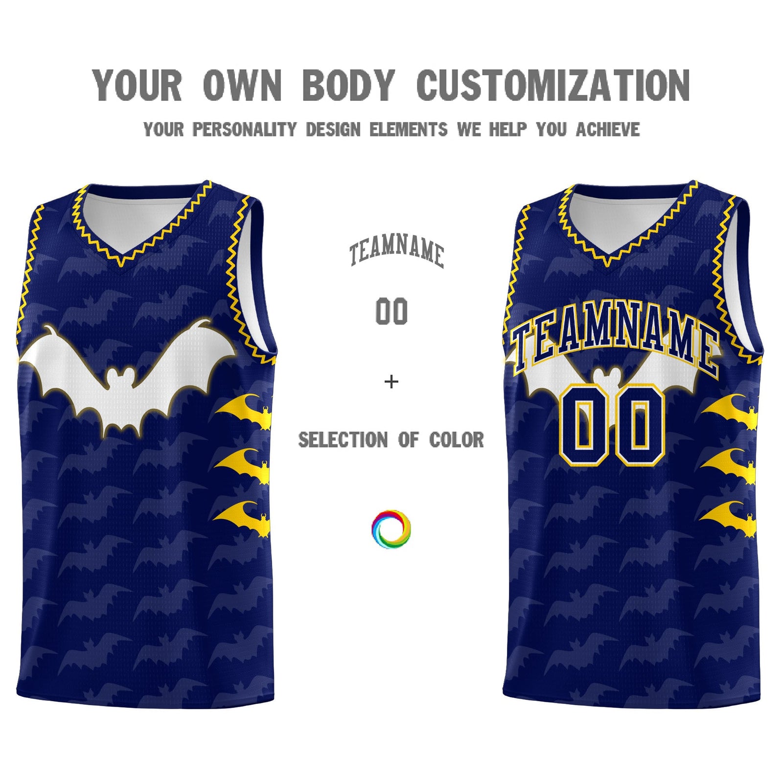 Custom Navy Gold Bat Pattern Halloween Basketball Jersey | For Men,For Kid,For Youth,Sublimation Printed,Perfect for Training,Perfect for Parties,Add Name and Numbern | KXKSHOP