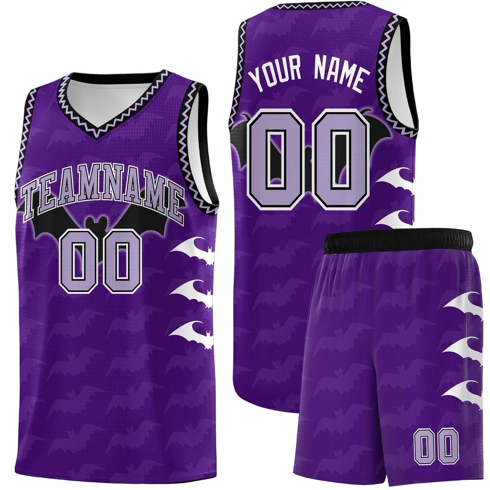 Custom Purple Light Purple Bat Pattern Halloween Basketball Jersey | For Men,For Kid,For Youth,Sublimation Printed,Perfect for Training,Perfect for Parties,Add Name and Numbern | KXKSHOP