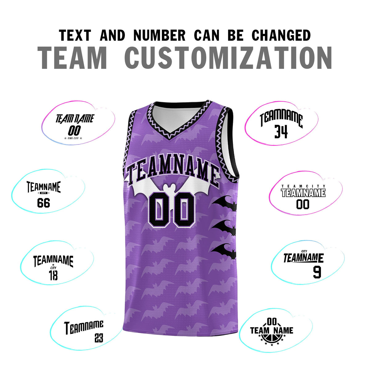 Custom Light Purple Bat Pattern Halloween Basketball Jersey | For Men,For Kid,For Youth,Sublimation Printed,Perfect for Training,Perfect for Parties,Add Name and Numbern | KXKSHOP