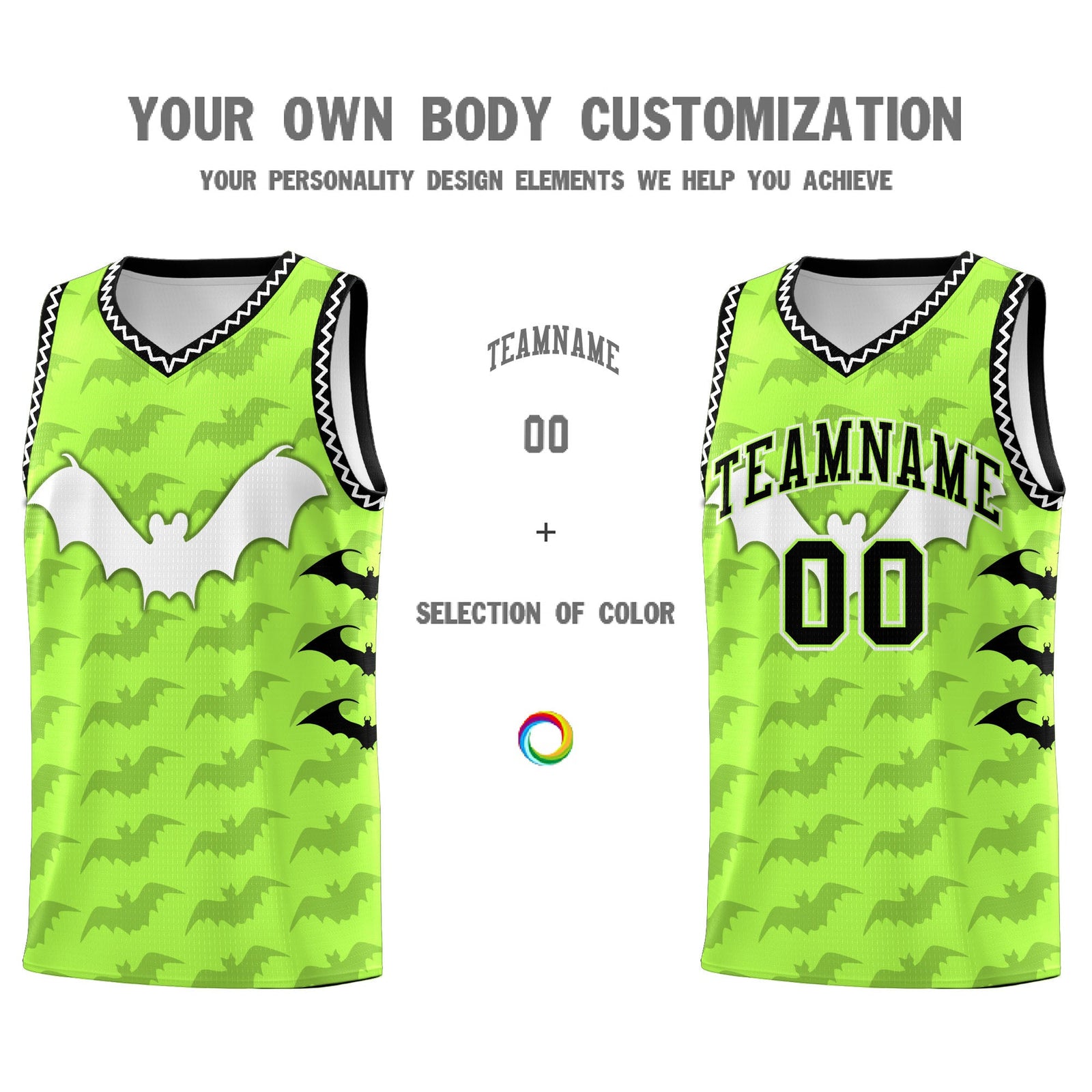 Custom Fluorescent Green White Bat Pattern Halloween Basketball Jersey | For Men,For Kid,For Youth,Sublimation Printed,Perfect for Training,Perfect for Parties,Add Name and Numbern | KXKSHOP