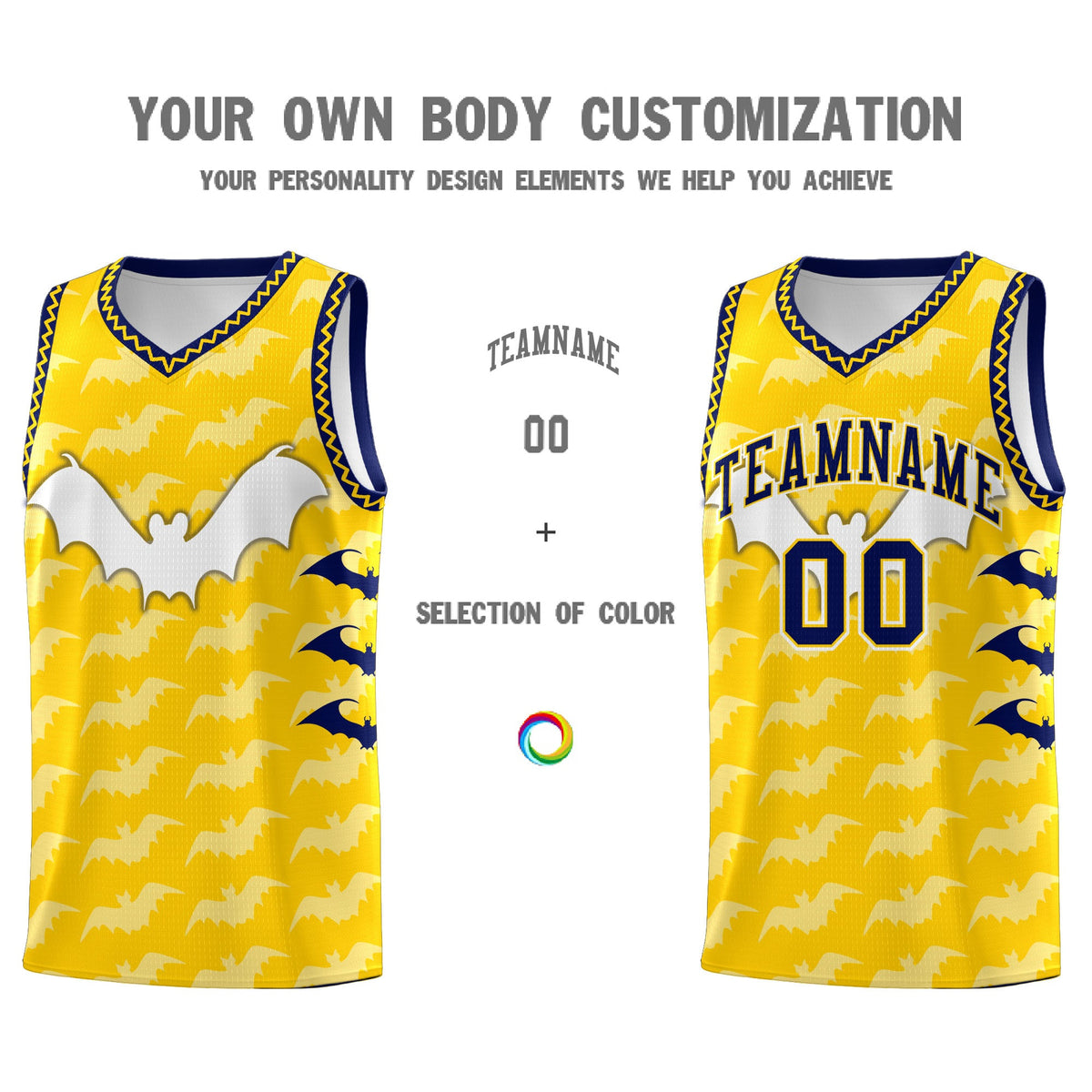Custom Gold White Navy Bat Pattern Halloween Basketball Jersey | For Men,For Kid,For Youth,Sublimation Printed,Perfect for Training,Perfect for Parties,Add Name and Numbern | KXKSHOP