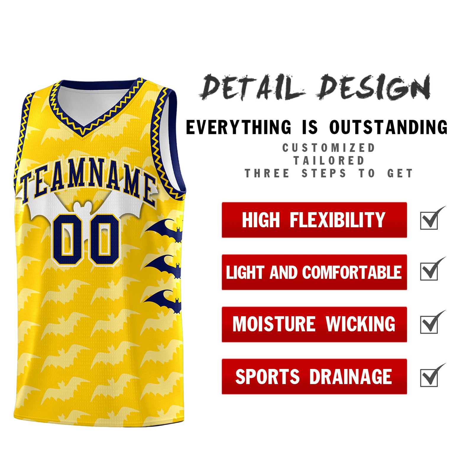 Custom Gold White Navy Bat Pattern Halloween Basketball Jersey | For Men,For Kid,For Youth,Sublimation Printed,Perfect for Training,Perfect for Parties,Add Name and Numbern | KXKSHOP