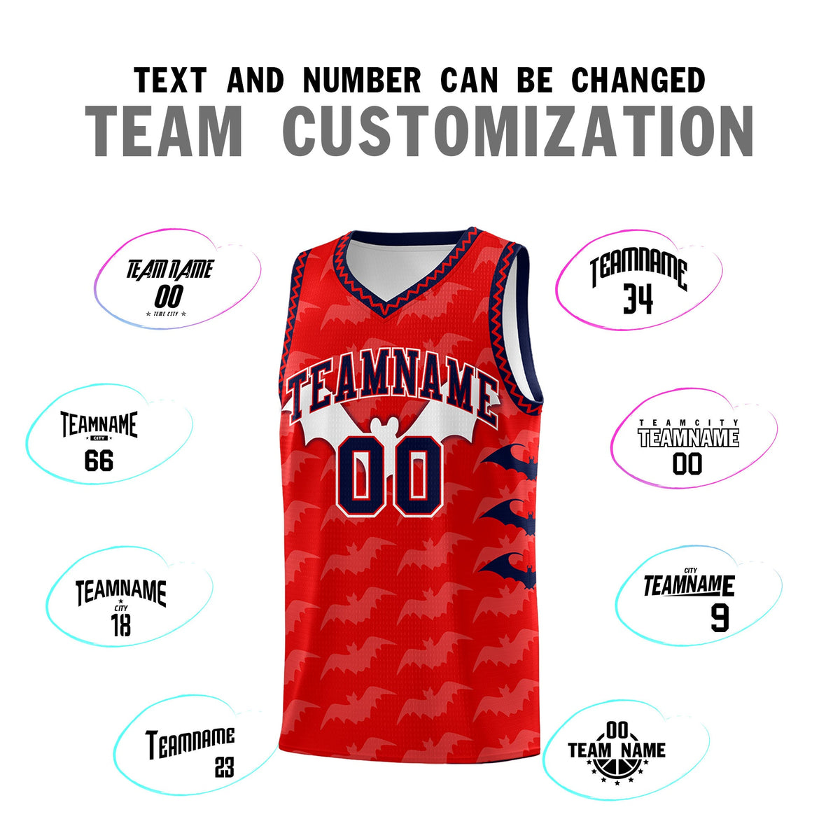 Custom Red White Navy Bat Pattern Halloween Basketball Jersey | For Men,For Kid,For Youth,Sublimation Printed,Perfect for Training,Perfect for Parties,Add Name and Numbern | KXKSHOP