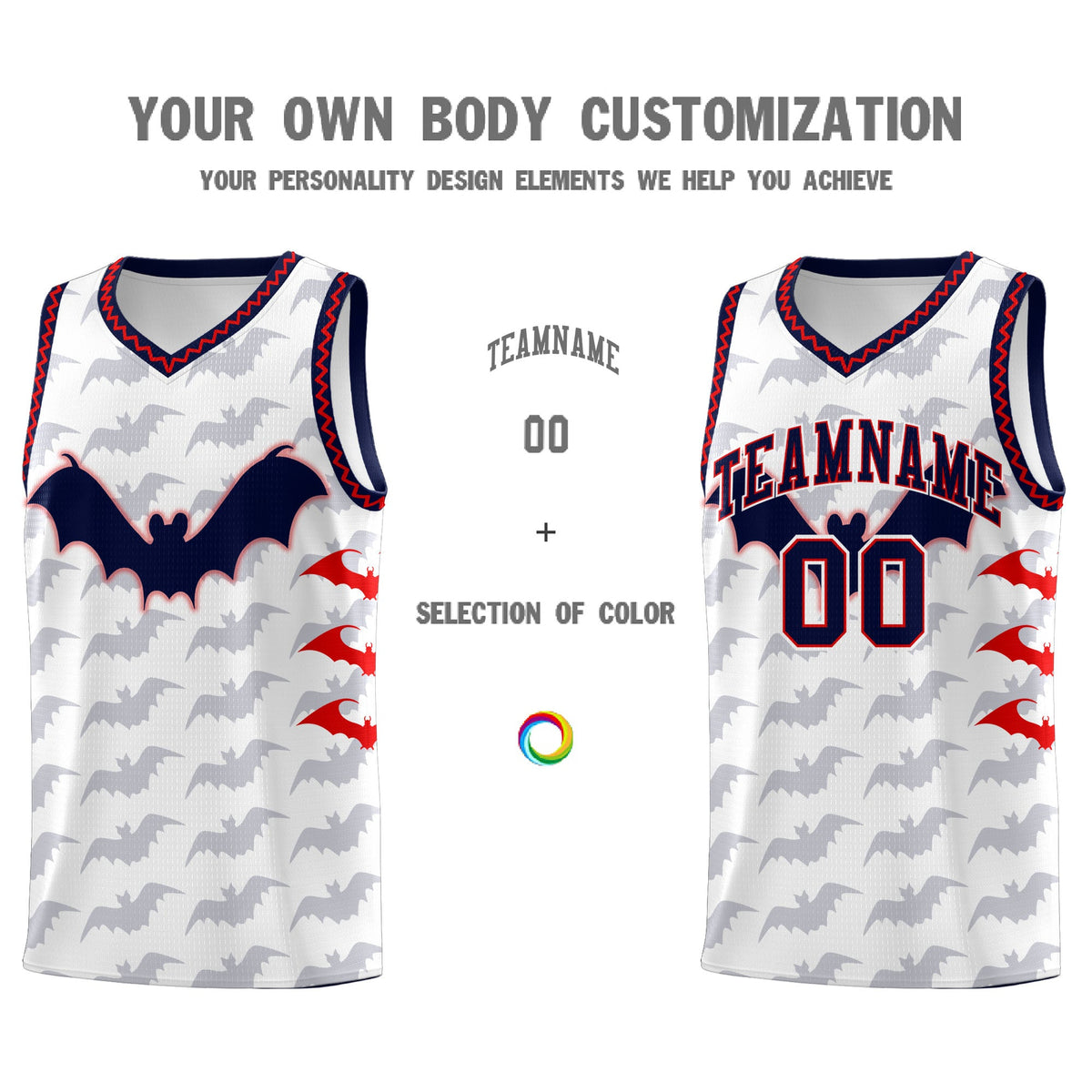 Custom White Red Navy Bat Pattern Halloween Basketball Jersey | For Men,For Kid,For Youth,Sublimation Printed,Perfect for Training,Perfect for Parties,Add Name and Numbern | KXKSHOP
