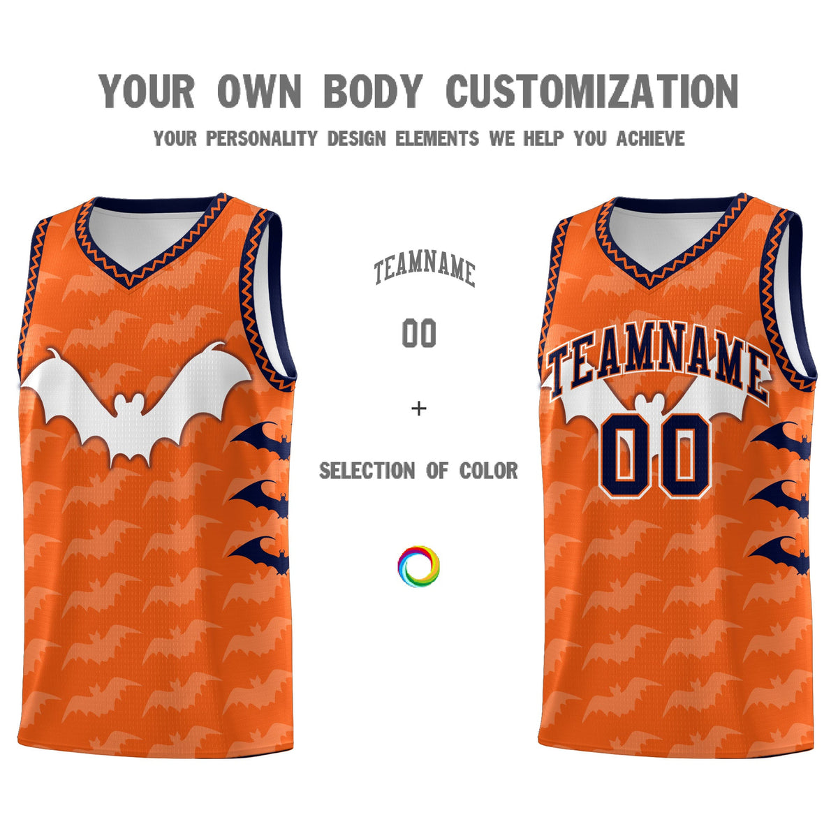 Custom Orange Navy Bat Pattern Halloween Basketball Jersey | For Men,For Kid,For Youth,Sublimation Printed,Perfect for Training,Perfect for Parties,Add Name and Numbern | KXKSHOP
