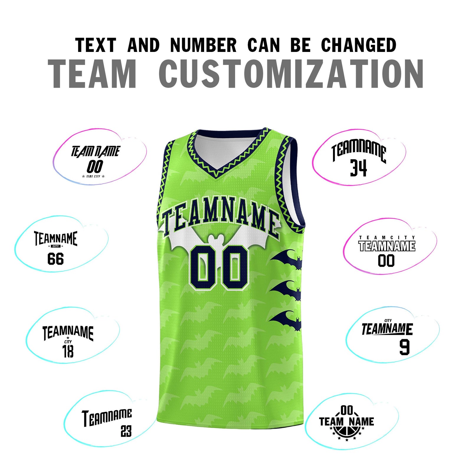 Custom Fluorescent Green Bat Pattern Halloween Basketball Jersey | For Men,For Kid,For Youth,Sublimation Printed,Perfect for Training,Perfect for Parties,Add Name and Numbern | KXKSHOP
