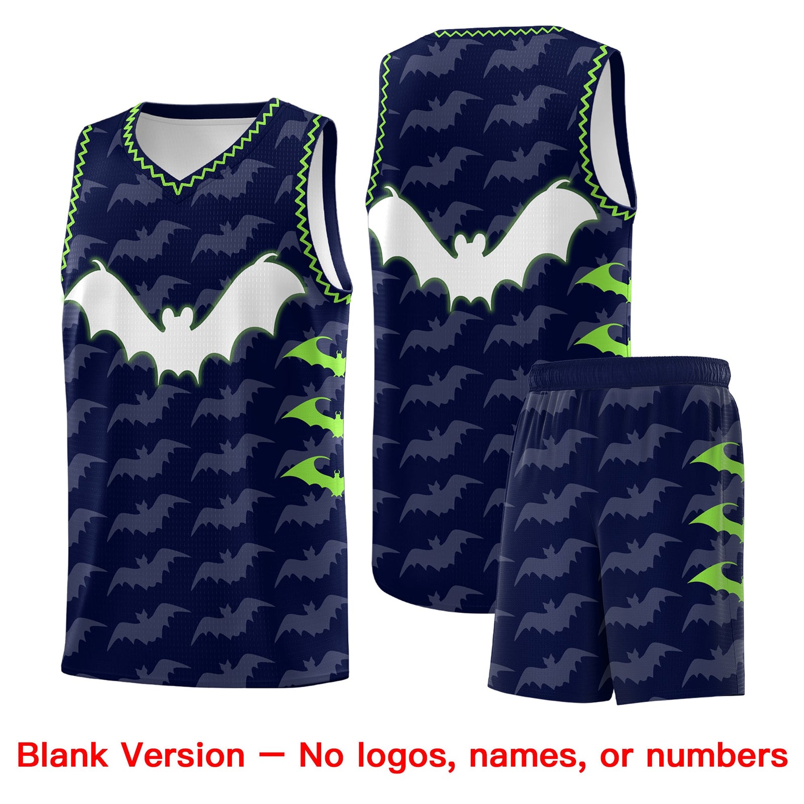 Custom Navy Fluorescent Green Bat Pattern Halloween Basketball Jersey | For Men,For Kid,For Youth,Sublimation Printed,Perfect for Training,Perfect for Parties,Add Name and Numbern | KXKSHOP
