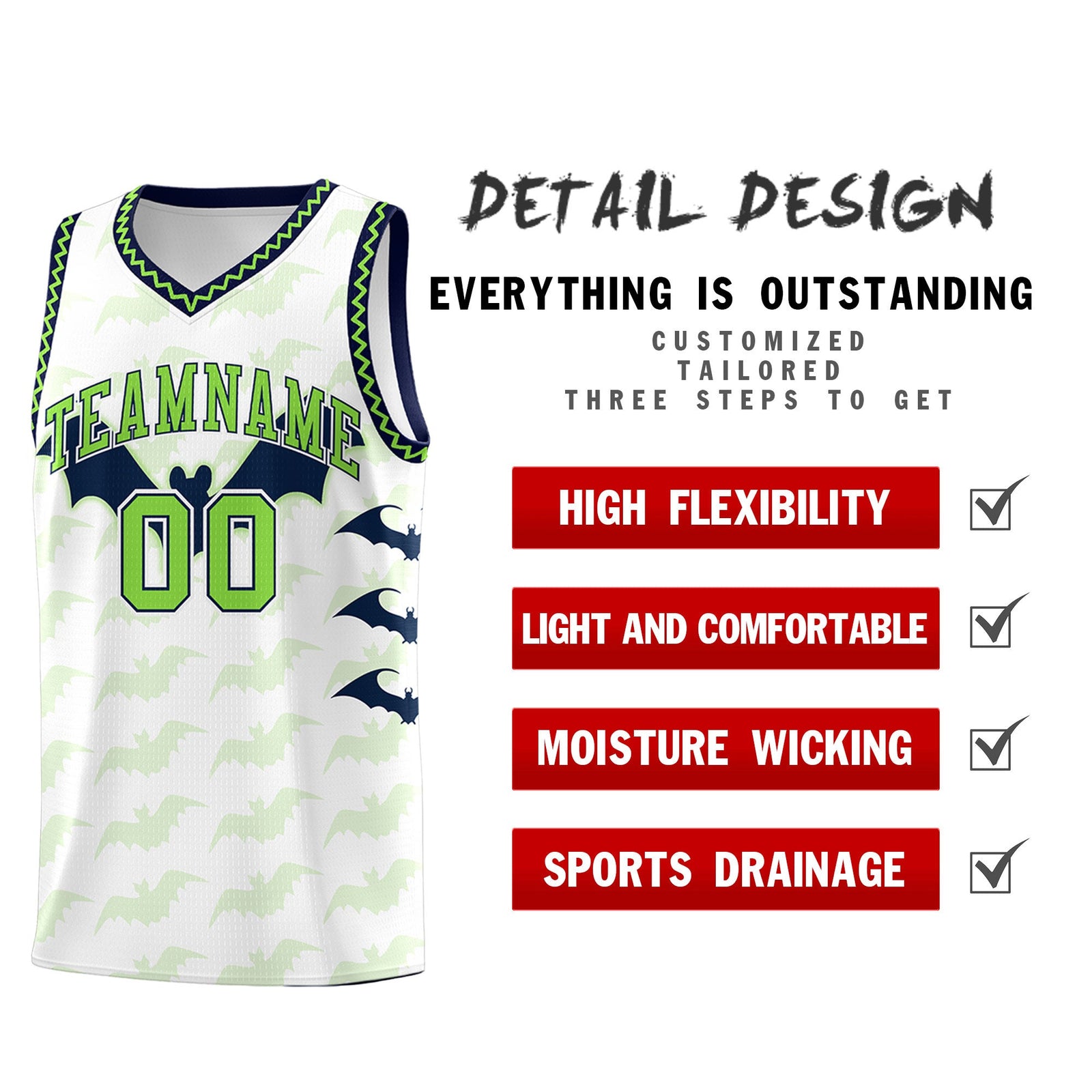 Custom White Fluorescent Green Navy Bat Pattern Halloween Basketball Jersey | For Men,For Kid,For Youth,Sublimation Printed,Perfect for Training,Perfect for Parties,Add Name and Numbern | KXKSHOP