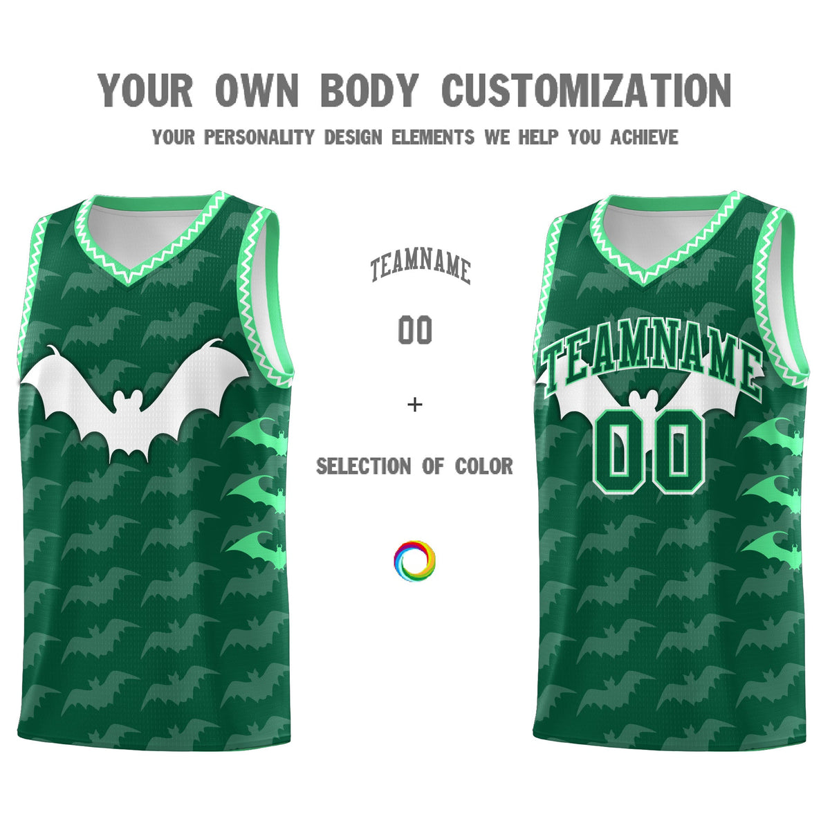 Custom Kelly Green White Green Bat Pattern Halloween Basketball Jersey | For Men,For Kid,For Youth,Sublimation Printed,Perfect for Training,Perfect for Parties,Add Name and Numbern | KXKSHOP