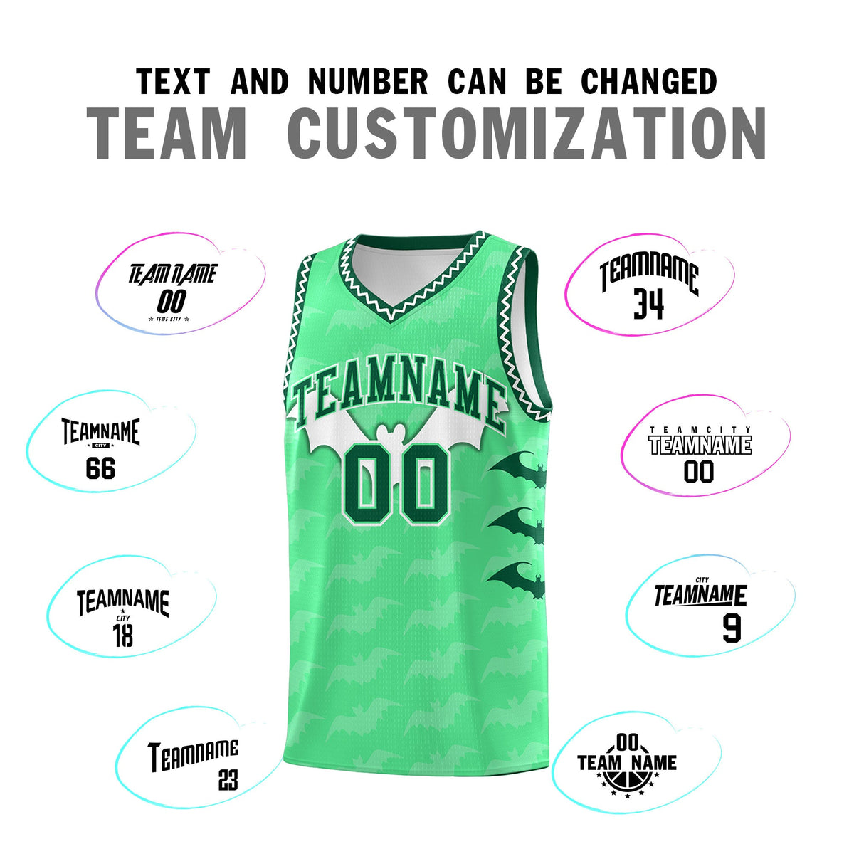 Custom Green White Bat Pattern Halloween Basketball Jersey | For Men,For Kid,For Youth,Sublimation Printed,Perfect for Training,Perfect for Parties,Add Name and Numbern | KXKSHOP