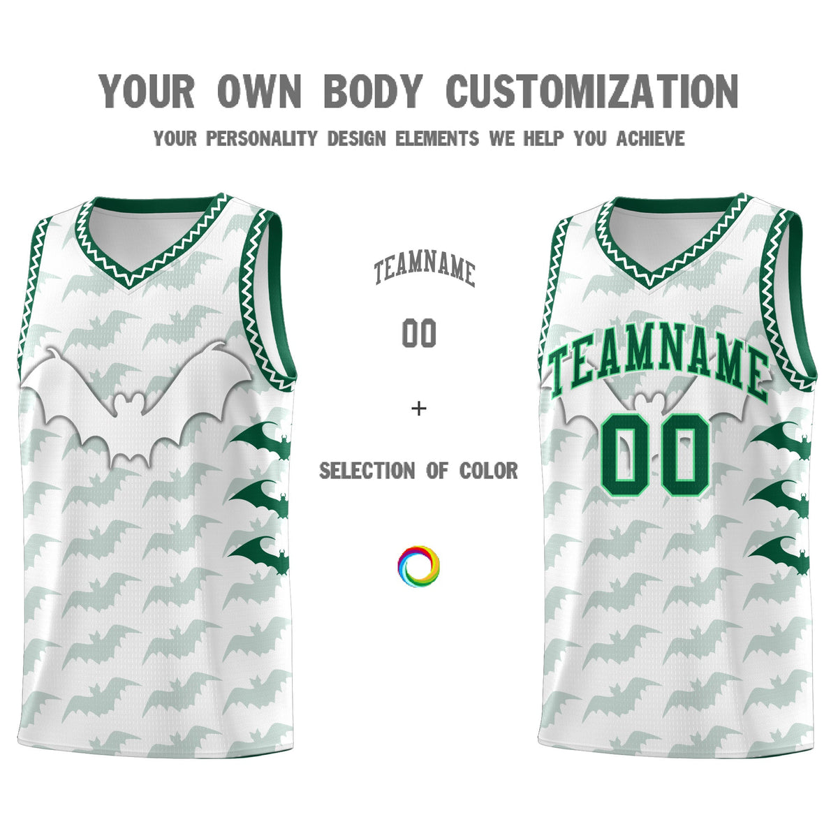 Custom White Kelly Green Bat Pattern Halloween Basketball Jersey | For Men,For Kid,For Youth,Sublimation Printed,Perfect for Training,Perfect for Parties,Add Name and Numbern | KXKSHOP