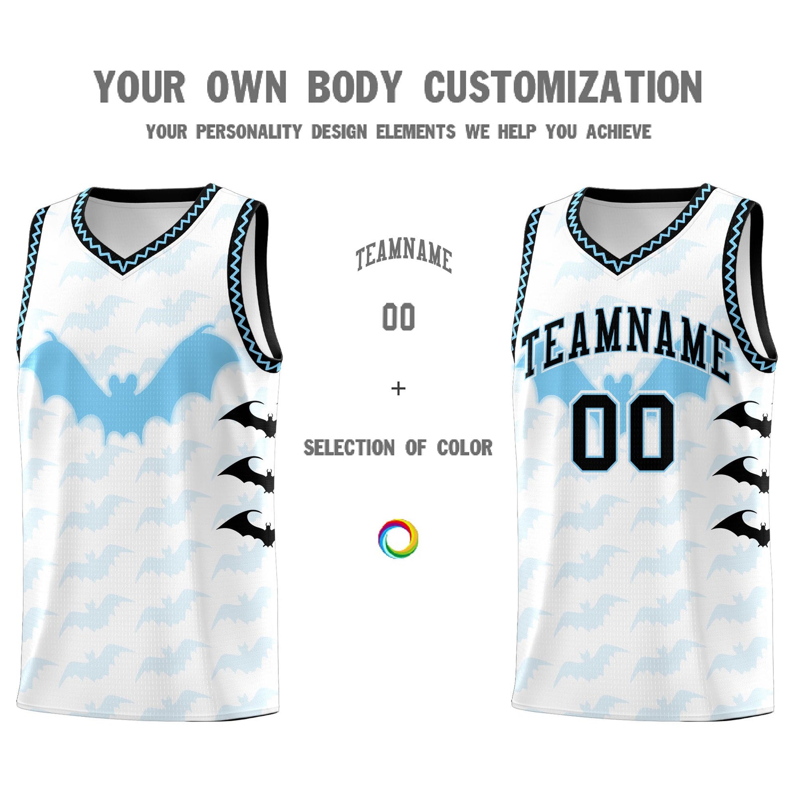 Custom White Light Blue Bat Pattern Halloween Basketball Jersey | For Men,For Kid,For Youth,Sublimation Printed,Perfect for Training,Perfect for Parties,Add Name and Numbern | KXKSHOP