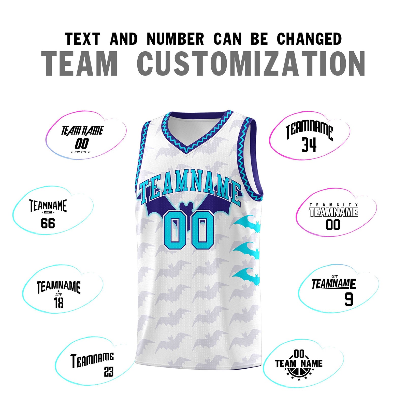 Custom White Sky Blue Bat Pattern Halloween Basketball Jersey | For Men,For Kid,For Youth,Sublimation Printed,Perfect for Training,Perfect for Parties,Add Name and Numbern | KXKSHOP