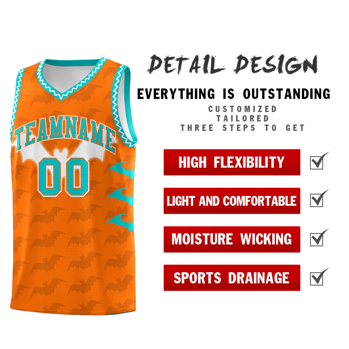 Custom Orange Aqua Bat Pattern Halloween Basketball Jersey | For Men,For Kid,For Youth,Sublimation Printed,Perfect for Training,Perfect for Parties,Add Name and Numbern | KXKSHOP